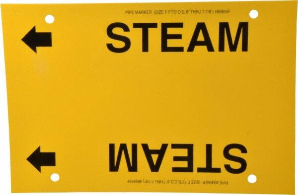 Made in USA - Pipe Marker with Steam Legend and Arrow Graphic - 6 to 8" Pipe Outside Diam, Black on Yellow - Exact Tooling