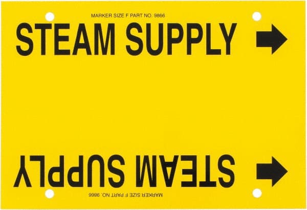 Made in USA - Pipe Marker with Steam Supply Legend and Arrow Graphic - 6 to 8" Pipe Outside Diam, Black on Yellow - Exact Tooling