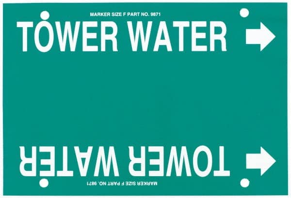 Made in USA - Pipe Marker with Tower Water Legend and Arrow Graphic - 6 to 8" Pipe Outside Diam, White on Green - Exact Tooling