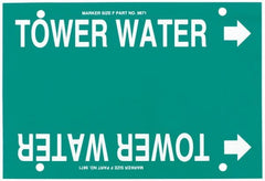 Made in USA - Pipe Marker with Tower Water Legend and Arrow Graphic - 6 to 8" Pipe Outside Diam, White on Green - Exact Tooling