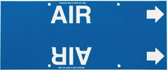 Made in USA - Pipe Marker with Air Legend and Arrow Graphic - 8 to 10" Pipe Outside Diam, White on Blue - Exact Tooling