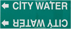 Made in USA - Pipe Marker with City Water Legend and Arrow Graphic - 8 to 10" Pipe Outside Diam, White on Green - Exact Tooling