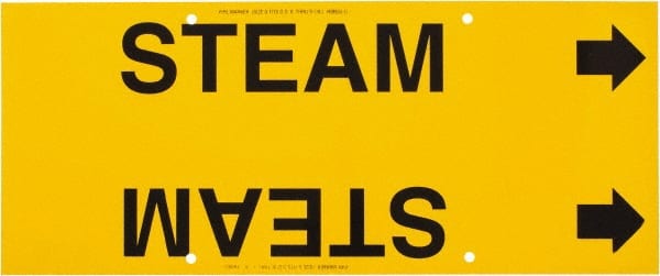 Made in USA - Pipe Marker with Steam Legend and Arrow Graphic - 8 to 10" Pipe Outside Diam, Black on Yellow - Exact Tooling