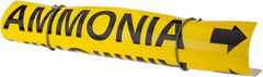 Made in USA - Pipe Marker with Ammonia Legend and Arrow Graphic - 10 to 10" Pipe Outside Diam, Black on Yellow - Exact Tooling