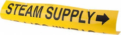 Made in USA - Pipe Marker with Steam Supply Legend and Arrow Graphic - 10 to 10" Pipe Outside Diam, Black on Yellow - Exact Tooling