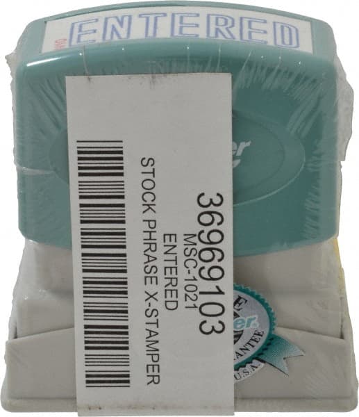 Value Collection - Entered, Blue Pre-Inked Stamp - 1/2 Inch Wide x 1-5/8 Inch Long - Exact Tooling