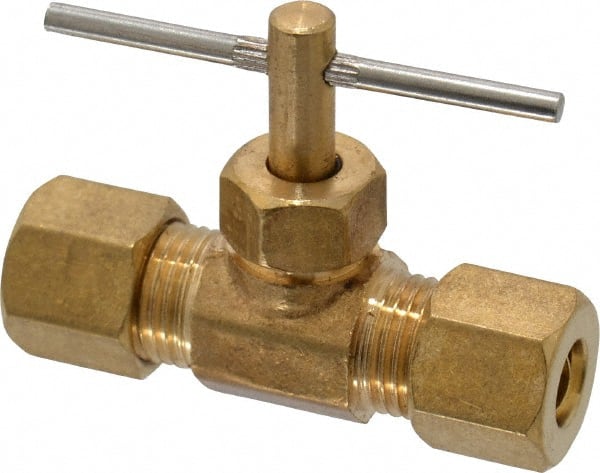 Cerro - 1/4" Pipe, Inline Needle Valve - Compression x Compression Ends, Brass Valve, 150 Max psi - Exact Tooling