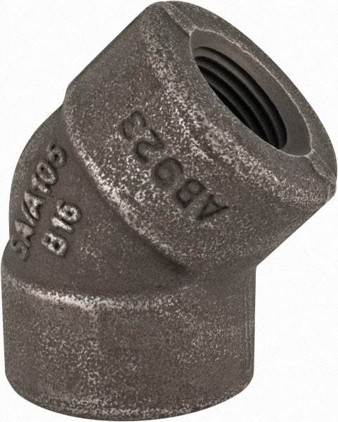 Made in USA - Size 1/2", Class 3,000, Forged Carbon Steel Black Pipe 45° Elbow - 925 psi, Threaded End Connection - Exact Tooling