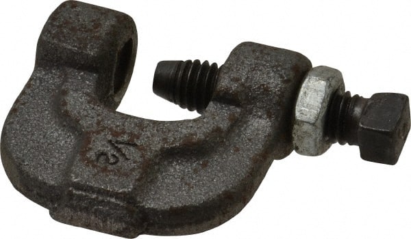 Made in USA - 3/4" Max Flange Thickness, 1/2" Rod C-Clamp with Locknut - 400 Lb Capacity, Ductile Iron - Exact Tooling