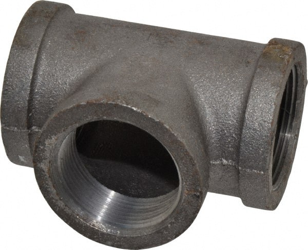 Made in USA - Size 1-1/2", Class 150, Malleable Iron Black Pipe Tee - 150 psi, Threaded End Connection - Exact Tooling