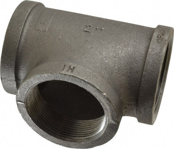 Made in USA - Size 2", Class 150, Malleable Iron Black Pipe Tee - 150 psi, Threaded End Connection - Exact Tooling