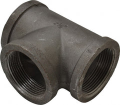 Made in USA - Size 2-1/2", Class 150, Malleable Iron Black Pipe Tee - 150 psi, Threaded End Connection - Exact Tooling