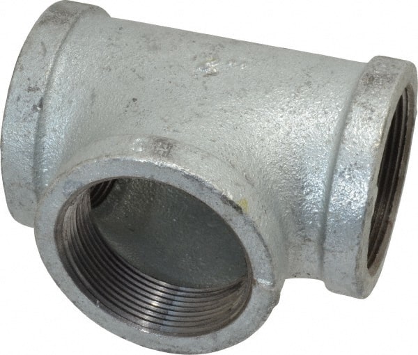 Made in USA - Class 150, 2" Galvanized Pipe Tee - Threaded, Malleable Iron - Exact Tooling