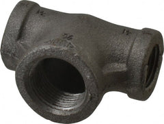 Made in USA - Size 1/2 x 1/2 x 3/4", Class 150, Malleable Iron Black Pipe Reducing Tee - 150 psi, Threaded End Connection - Exact Tooling