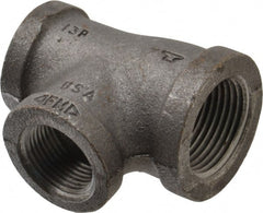 Made in USA - Size 1 x 3/4 x 3/4", Class 150, Malleable Iron Black Pipe Reducing Tee - 150 psi, Threaded End Connection - Exact Tooling