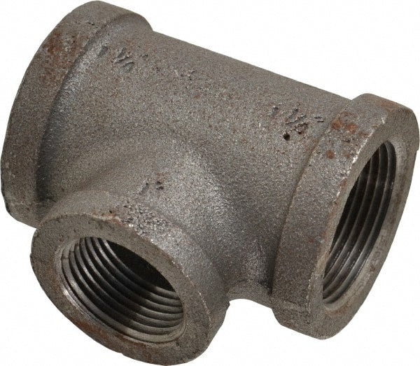 Made in USA - Size 1-1/4 x 1-1/4 x 1", Class 150, Malleable Iron Black Pipe Reducing Tee - 150 psi, Threaded End Connection - Exact Tooling