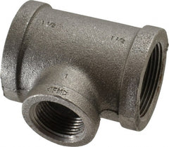 Made in USA - Size 1-1/2 x 1-1/2 x 1", Class 150, Malleable Iron Black Pipe Reducing Tee - 150 psi, Threaded End Connection - Exact Tooling