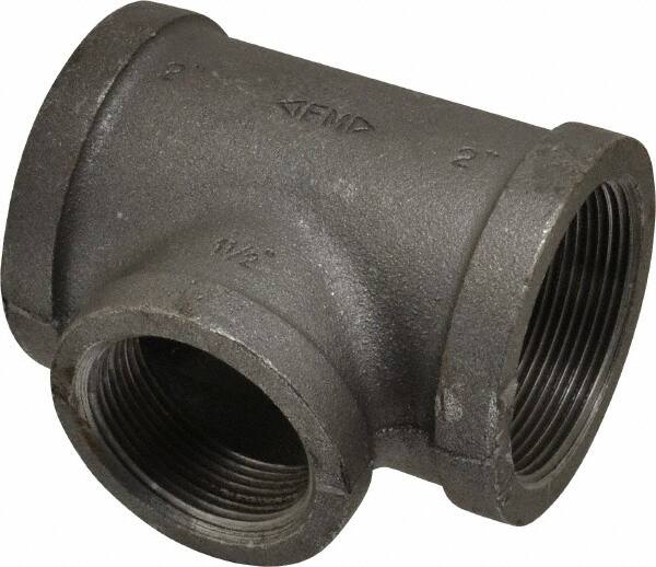 Made in USA - Size 2 x 2 x 1-1/2", Class 150, Malleable Iron Black Pipe Reducing Tee - 150 psi, Threaded End Connection - Exact Tooling