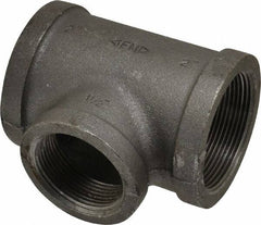 Made in USA - Size 2 x 2 x 1-1/2", Class 150, Malleable Iron Black Pipe Reducing Tee - 150 psi, Threaded End Connection - Exact Tooling