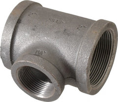 Made in USA - Size 2 x 2 x 1-1/4", Class 150, Malleable Iron Black Pipe Reducing Tee - 150 psi, Threaded End Connection - Exact Tooling
