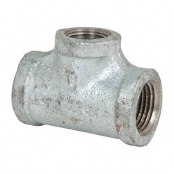Made in USA - Class 150, 1/2 x 1/2 x 3/8" Galvanized Pipe Reducing Tee - Threaded, Malleable Iron - Exact Tooling