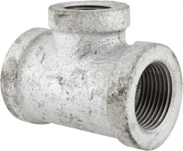 Made in USA - Class 150, 3/4 x 3/4 x 1/2" Galvanized Pipe Reducing Tee - Threaded, Malleable Iron - Exact Tooling