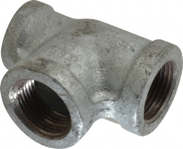 Made in USA - Class 150, 3/4 x 1/2 x 3/4" Galvanized Pipe Reducing Tee - Threaded, Malleable Iron - Exact Tooling