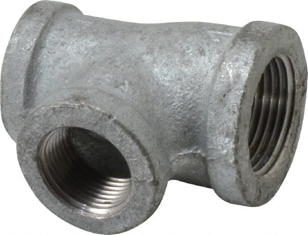 Made in USA - Class 150, 1 x 3/4 x 3/4" Galvanized Pipe Reducing Tee - Threaded, Malleable Iron - Exact Tooling