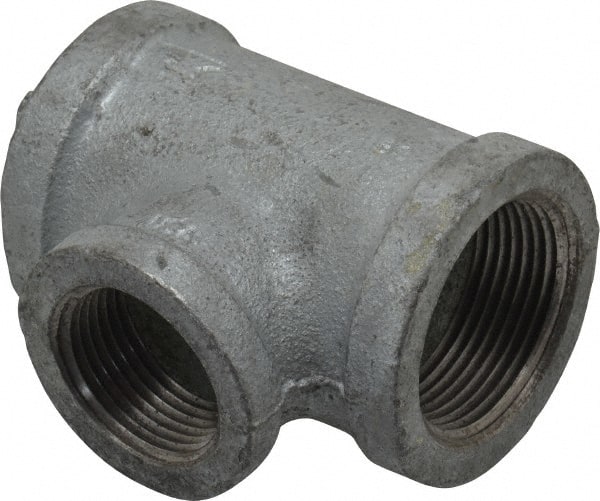 Made in USA - Class 150, 1-1/4 x 1-1/4 x 1" Galvanized Pipe Reducing Tee - Threaded, Malleable Iron - Exact Tooling