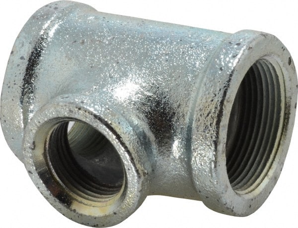 Made in USA - Class 150, 1-1/2 x 1-1/2 x 1" Galvanized Pipe Reducing Tee - Threaded, Malleable Iron - Exact Tooling