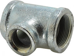 Made in USA - Class 150, 1-1/2 x 1-1/2 x 1" Galvanized Pipe Reducing Tee - Threaded, Malleable Iron - Exact Tooling