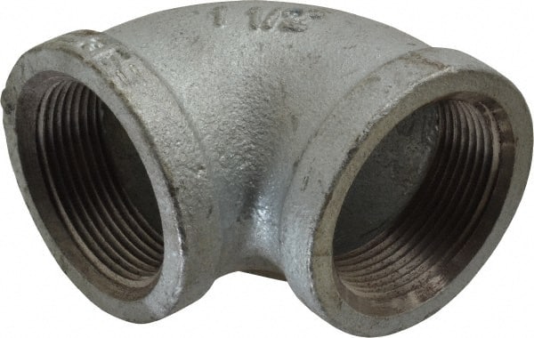 Made in USA - Class 150, 1-1/2" Galvanized Pipe 90° Elbow - Threaded, Malleable Iron - Exact Tooling