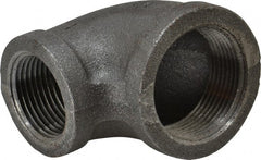 Made in USA - Size 1-1/4 x 1", Class 150, Malleable Iron Black Pipe Reducing Elbow - 150 psi, Threaded End Connection - Exact Tooling