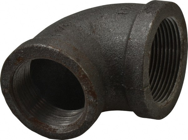 Made in USA - Size 1-1/2 x 1-1/4", Class 150, Malleable Iron Black Pipe Reducing Elbow - 150 psi, Threaded End Connection - Exact Tooling