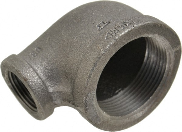 Made in USA - Size 1-1/2 x 3/4", Class 150, Malleable Iron Black Pipe Reducing Elbow - 150 psi, Threaded End Connection - Exact Tooling