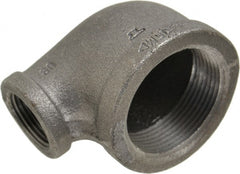 Made in USA - Size 1-1/2 x 3/4", Class 150, Malleable Iron Black Pipe Reducing Elbow - 150 psi, Threaded End Connection - Exact Tooling