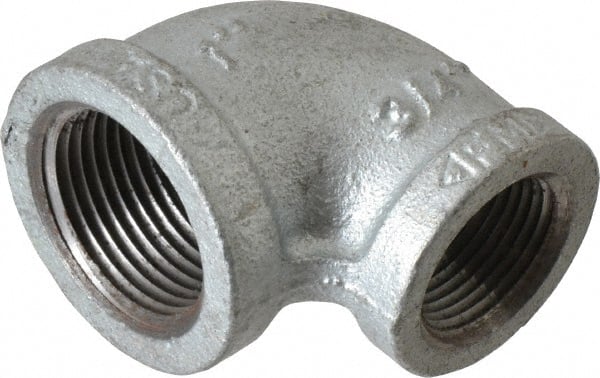 Made in USA - Class 150, 1 x 3/4" Galvanized Pipe Reducing Elbow - Threaded, Malleable Iron - Exact Tooling