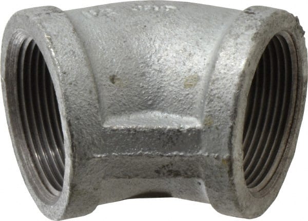 Made in USA - Class 150, 1-1/2" Galvanized Pipe 45° Elbow - Threaded, Malleable Iron - Exact Tooling