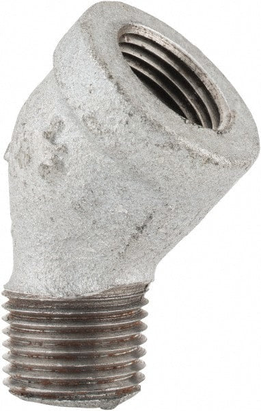 Made in USA - Class 150, 1/2" Galvanized Pipe 45° Street Elbow - Threaded, Malleable Iron - Exact Tooling