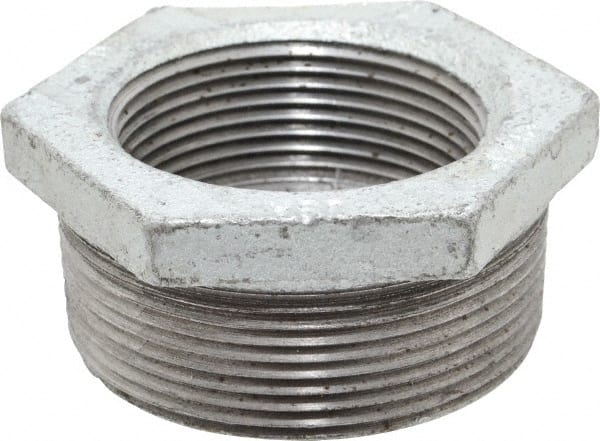 Made in USA - Class 150, 2 x 1-1/2" Galvanized Pipe Hex Bushing - Threaded, Malleable Iron - Exact Tooling