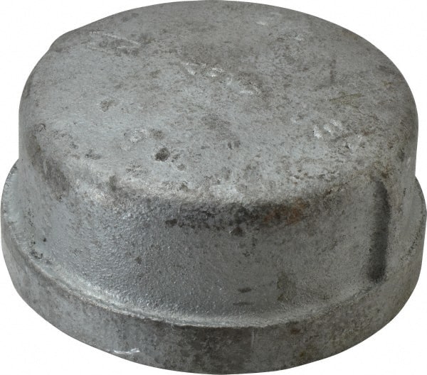 Made in USA - Class 150, 2-1/2" Galvanized Pipe End Cap - Threaded, Malleable Iron - Exact Tooling