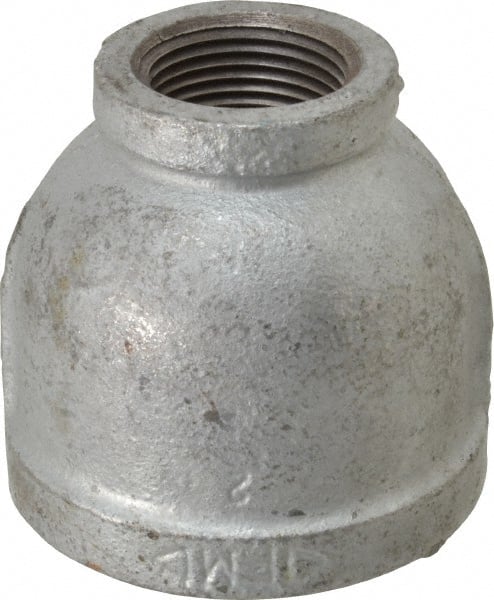 Made in USA - Class 150, 2 x 1" Galvanized Pipe Reducing Coupling - Threaded, Malleable Iron - Exact Tooling