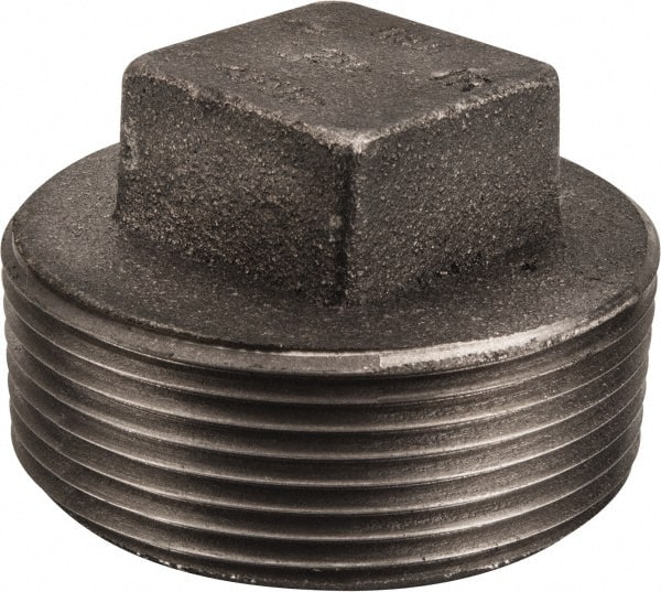 Made in USA - Size 2-1/2", Class 150, Malleable Iron Black Pipe Square Plug - 150 psi, Threaded End Connection - Exact Tooling