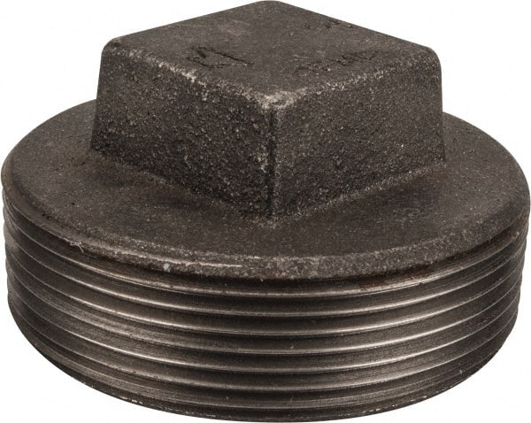 Made in USA - Size 3", Class 150, Malleable Iron Black Pipe Square Plug - 150 psi, Threaded End Connection - Exact Tooling