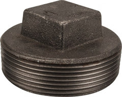 Made in USA - Size 3", Class 150, Malleable Iron Black Pipe Square Plug - 150 psi, Threaded End Connection - Exact Tooling