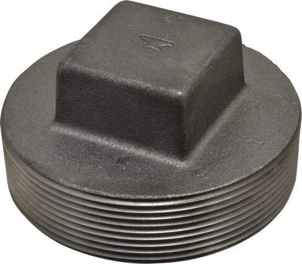 Made in USA - Size 4", Class 150, Malleable Iron Black Pipe Square Plug - 150 psi, Threaded End Connection - Exact Tooling