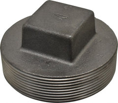 Made in USA - Size 4", Class 150, Malleable Iron Black Pipe Square Plug - 150 psi, Threaded End Connection - Exact Tooling
