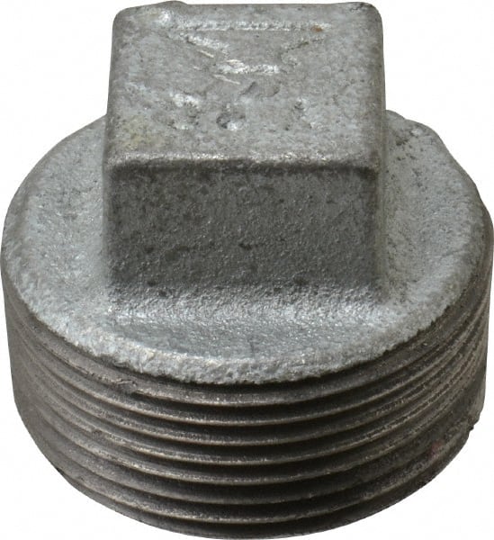 Made in USA - Class 150, 1-1/4" Galvanized Pipe Square Plug - Threaded, Malleable Iron - Exact Tooling