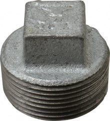 Made in USA - Class 150, 1-1/4" Galvanized Pipe Square Plug - Threaded, Malleable Iron - Exact Tooling