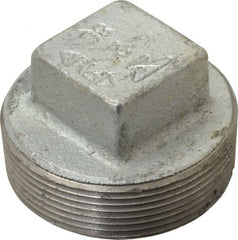 Made in USA - Class 150, 2" Galvanized Pipe Square Plug - Threaded, Malleable Iron - Exact Tooling